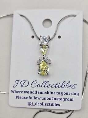 Swarovski Crystal Elements Silver Necklace Light Yellow Citrine 18 - 20 inch